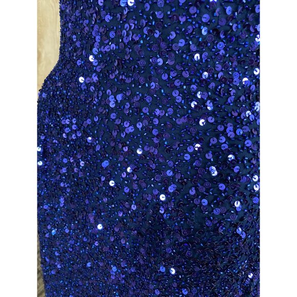 1990s Scala Royal Blue Sequin One Shoulder Gown Open Back Evening Dress Sz M - Picture 13 of 16